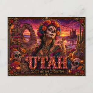 Utah Día de los Muertos Retro Postkarte