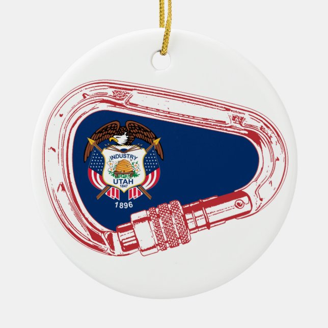 Utah Flag Klettersteig Carabiner Keramik Ornament (Vorne)