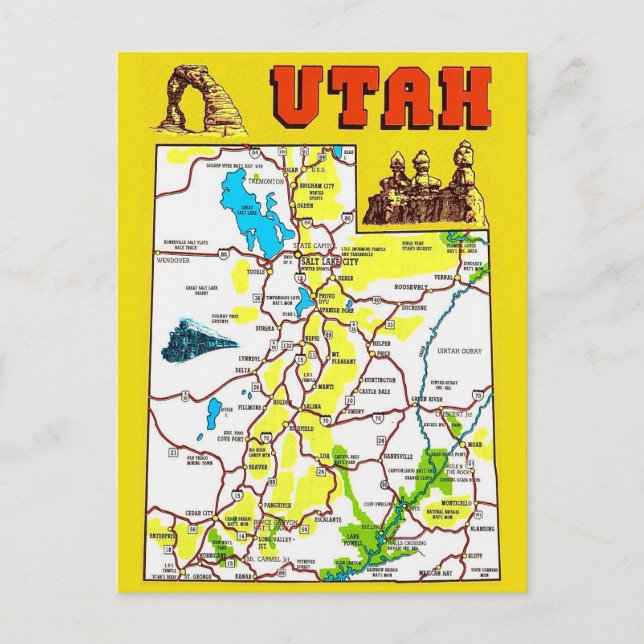 Utah-Karte Postkarte (Vorderseite)