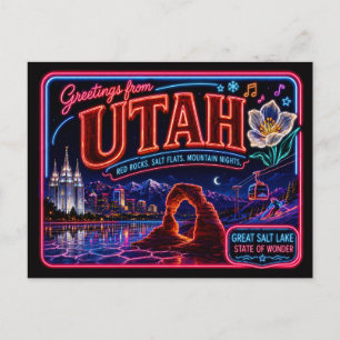 Utah Neon State Retro Vintage Postkarte