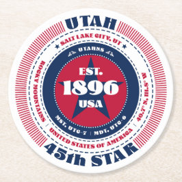 Utah Red White Blue Typografie Runder Pappuntersetzer