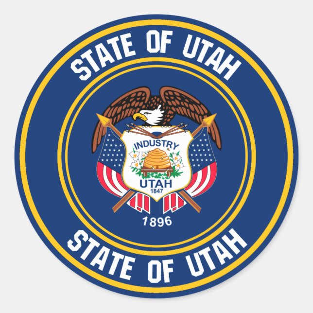 Utah Round Emblem Runder Aufkleber (Vorderseite)
