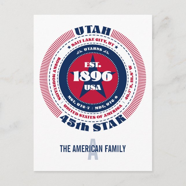 Utah, Salt Lake City, UT, Patriotic, Monogram Postkarte (Vorderseite)