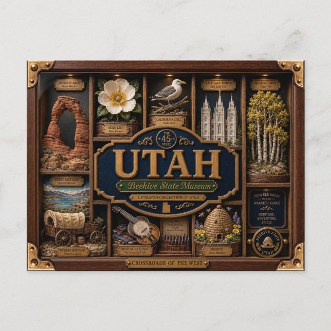 Utah Shadow Box 3D Figurine Staat Postkarte (Vorderseite)