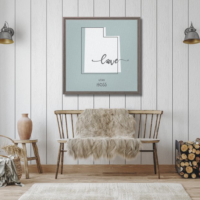 Utah Staat Dog Lover Canvas Print Leinwanddruck (A beautiful canvas of your favorite state can be custoimzed with your Dogs Name. Perfect as a gift!)