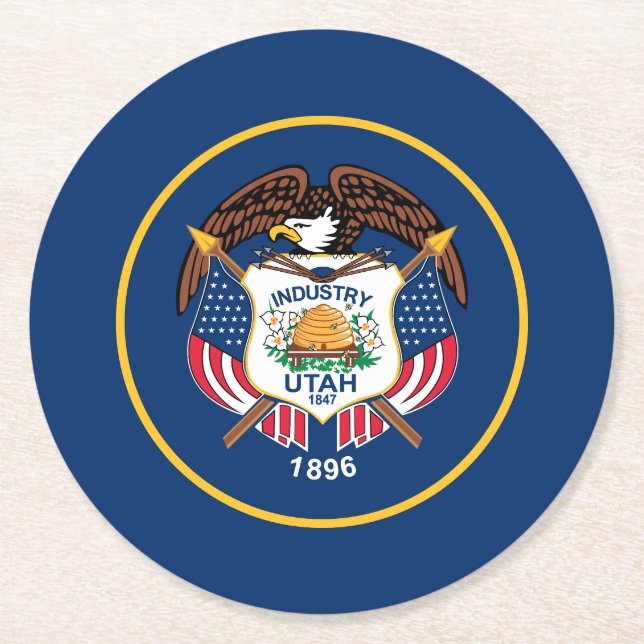 Utah Staatsflagge Runder Pappuntersetzer (Vorderseite)