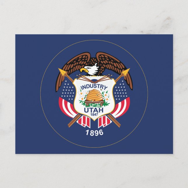 Utah State Flag Modern Beehive Star Land of Zion Postkarte (Vorderseite)