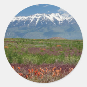 Utah, USA. Mt. Timpanogos erhebt sich darüber Runder Aufkleber