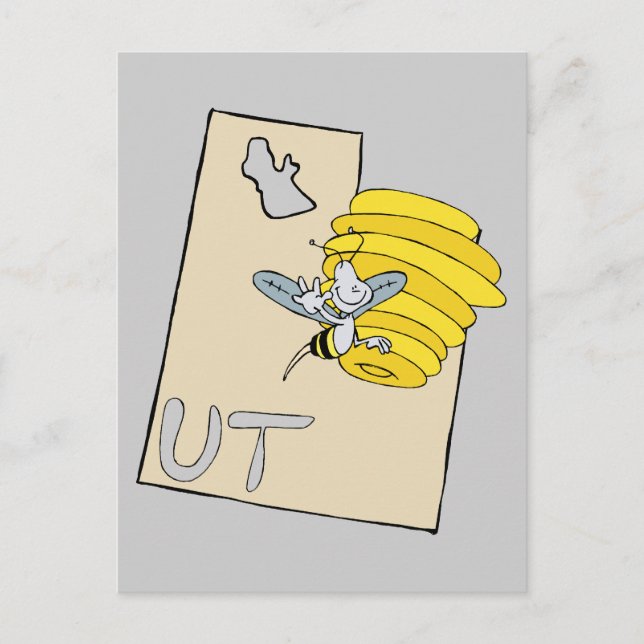 Utah UT Cartoon Karte mit Bienenstock-Cartoon Kuns (Vorderseite)