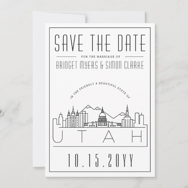 Utah Wedding Stylized Skyline Save the Date Einladung (Vorderseite)