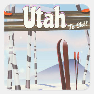 Utah zum Skifahren! Quadratischer Aufkleber