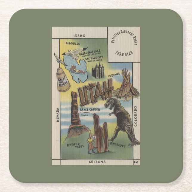 UtahDepictions der Standorte, zum in UtahUtah zu Rechteckiger Pappuntersetzer (Vorderseite)