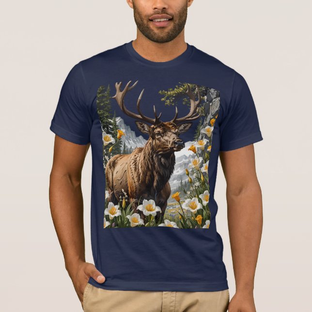 Utahn Elk umgeben von Sego Lily Blume T-Shirt (Vorderseite)