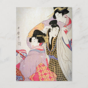 Utamaro Geishas mit einem betrunkenen Kunden Postkarte