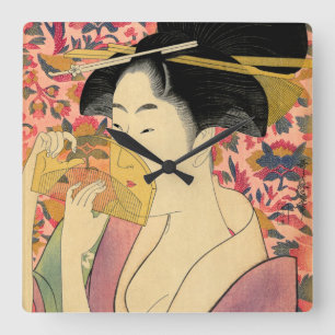 Utamaro: Kushi (Comb). Quadratische Wanduhr