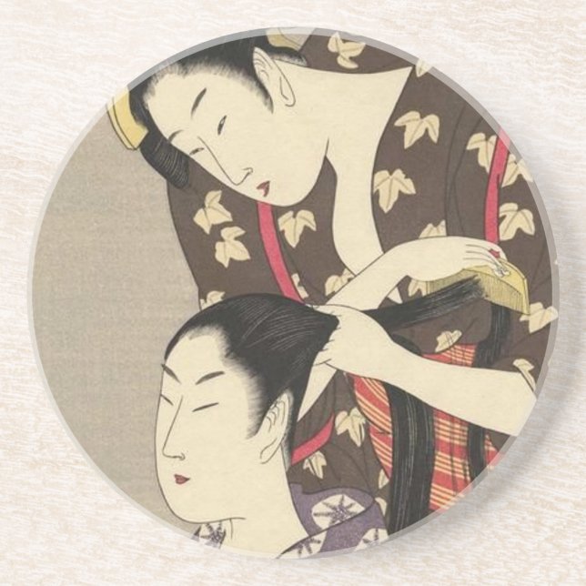 Utamaro Yuyudo Ukiyo-e die Frisur der Frauen Kunst Untersetzer (Vorne)
