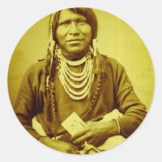 Ute Inder mit Pistole Vintag Stereoview Runder Aufkleber (Vorderseite)