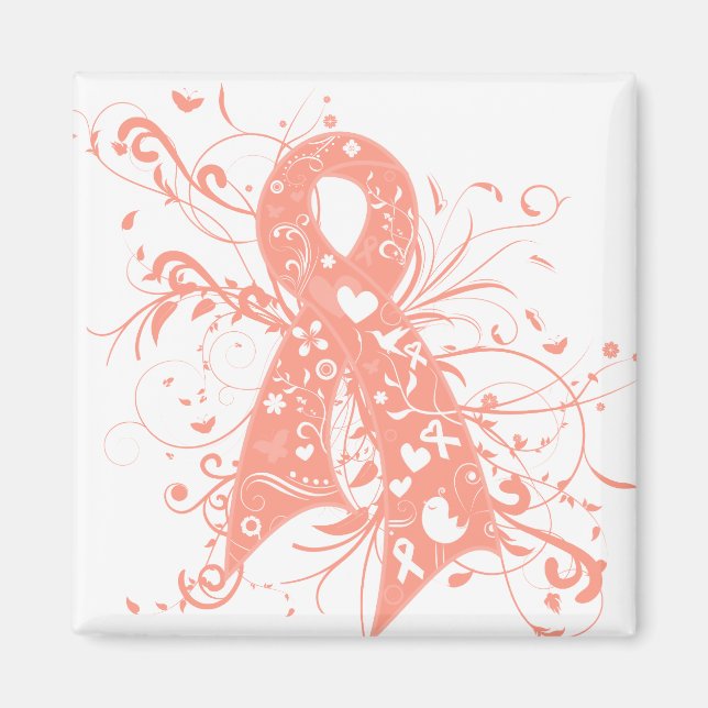 Uterine Cancer Floral Swirls Ribbon Magnet (Vorne)