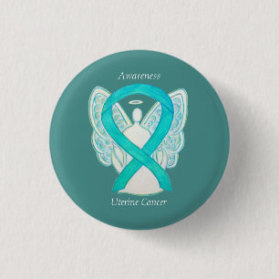 Uteruskrebs Aquamarines Bewusstsein Ribbon Angel B Button