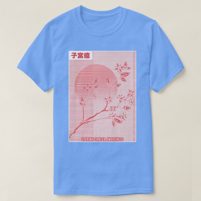 Uteruskrebs Bewusstsein Sakura Kirschblossom T-Shirt (Design vorne)