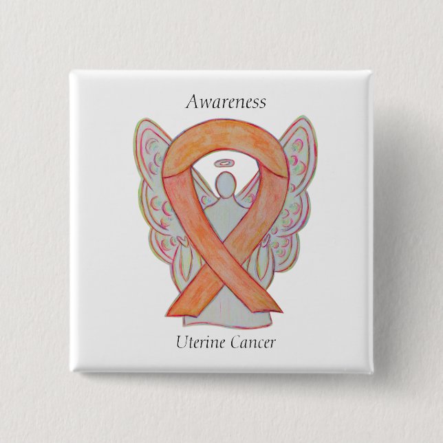 Uteruskrebs Engel Awareness Ribbon Buttone Button (Vorderseite)