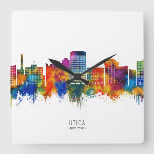 Utica New York Skyline Quadratische Wanduhr