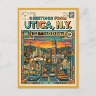 Utica NY „The Handshake City“ Retro 1920er Jahre Postkarte