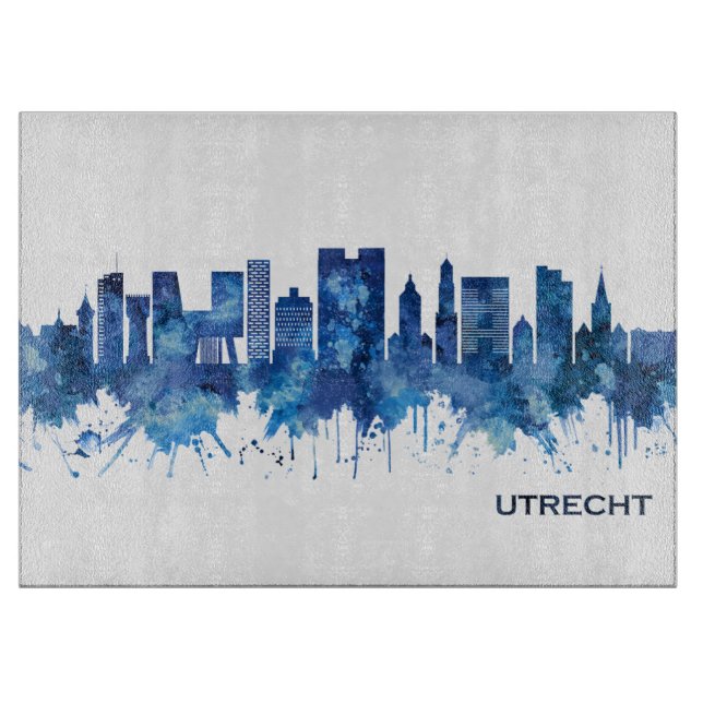 Utrecht Niederlande Skyline Blue Schneidebrett (Vorderseite)