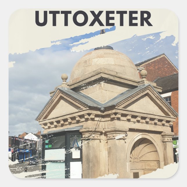 Uttoxeter - Dr. Johnson Memorial Kiosk Quadratischer Aufkleber (Vorderseite)