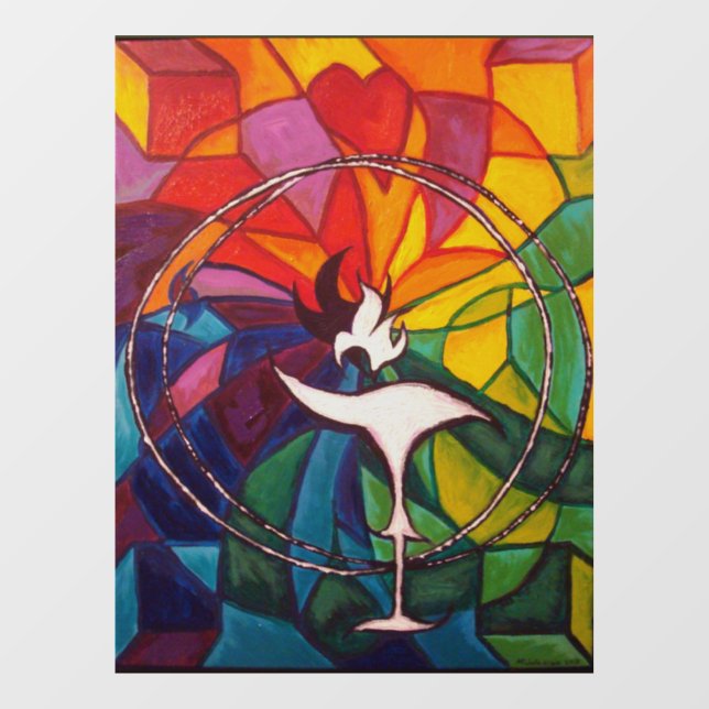 UU Flaming Chalice Hartglas Fensteraufkleber (Blatt)