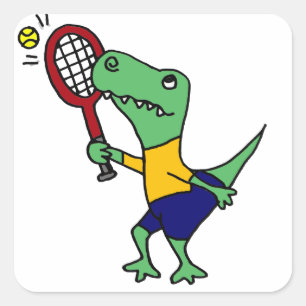 UV - Witziger T-Rex Dinosaurier Tennis Cartoon Quadratischer Aufkleber