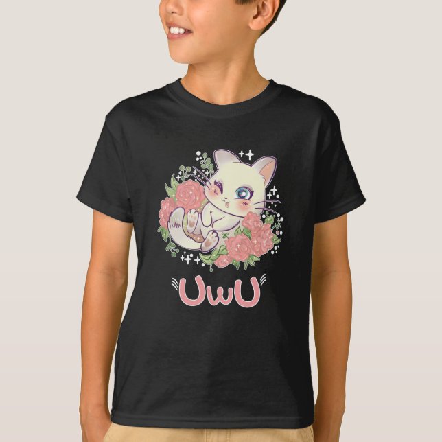 Uwu Cat Kwaii Niedlich Japan Anime T-Shirt (Vorderseite)