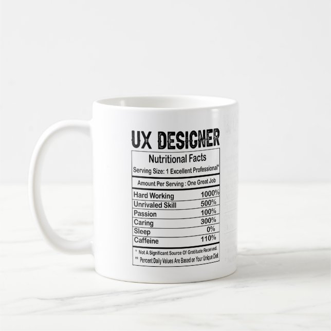 UX Designer Nutrition Facts 11 oz Coffee Mug Kaffeetasse (Links)