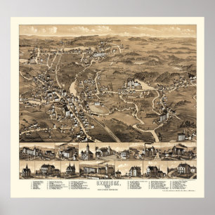 Uxbridge, panoramische Karte MAs - 1880 Poster