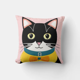 Uxedo-Katze mit gelben Krawatten und Kraut Kissen