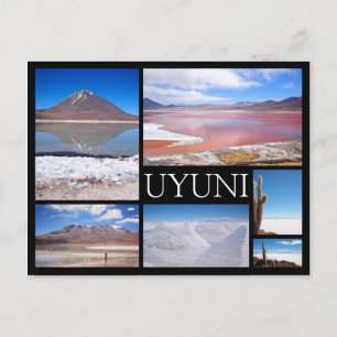 Uyuni multiple image collage noir texte carte post