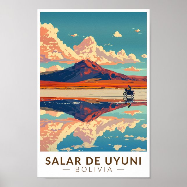 Uyuni Salt Flat Bolivien Motorrad fahren Poster (Vorne)