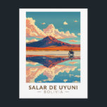 Uyuni Salt Flat Bolivien Motorrad fahren Postkarte<br><div class="desc">Salar de Uyuni im Stil der Vektorkunst. Salar de Uyuni,  inmitten der Anden im Südwesten Boliviens,  ist die größte Salzwohnung der Welt.</div>
