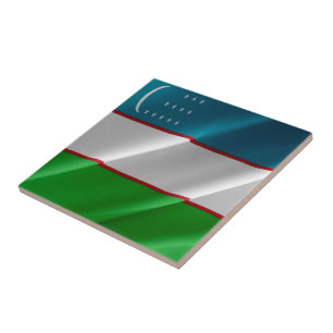 UZ002 UZBEKI Waving Flag, Usbekistan, Asien, Fliese