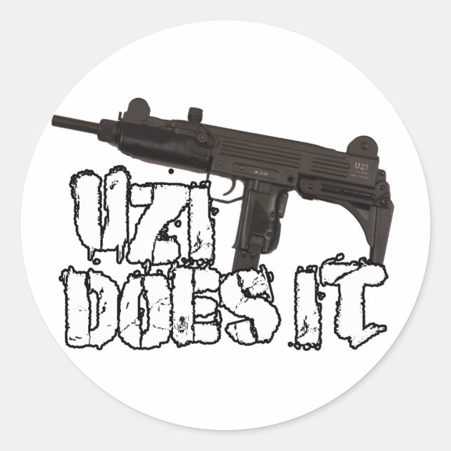 Uzi schießt es T - Shirt des Shirt-| Uzi Runder Aufkleber (Vorderseite)
