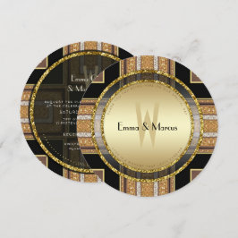 V1 Art Deco Gold Glitzer Runde Hochzeit Einladung