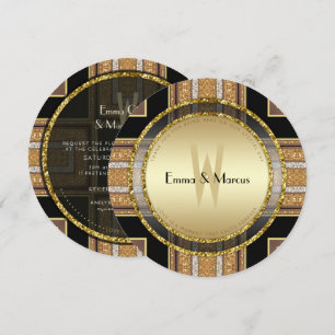 V1 Art Deco Gold Glitzer Runde Hochzeit Einladung