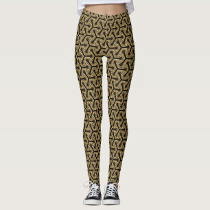 V1 Gold Black Leggings Motifs géométriques  et psy