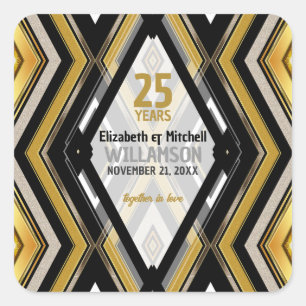 v1 Schwarz+Gold Modernes Art Deco Glam Quadratischer Aufkleber