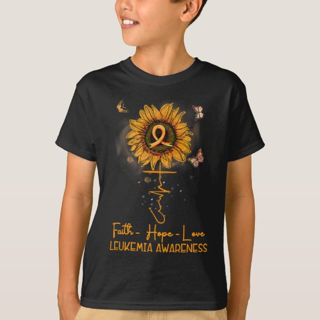 V5AZ Sonnenblume Orange Ribbon Christliche Leukämi T-Shirt (Vorderseite)