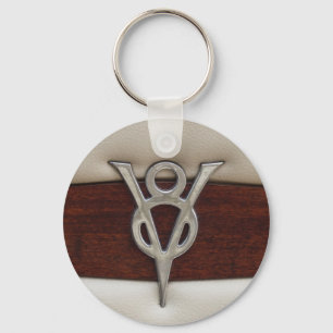 V8-Chrom-Emblem-Leder und Holz Schlüsselanhänger