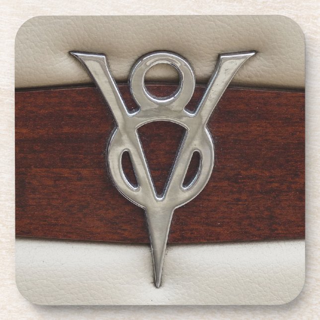 V8-Chrom-Emblem-Leder und Holz Untersetzer (Vorderseite)
