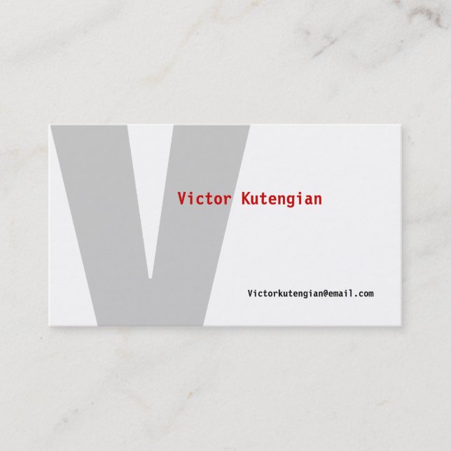 V Buchstabe-Alphabet-Visitenkarte-weißes Grau Visitenkarte (Vorderseite)