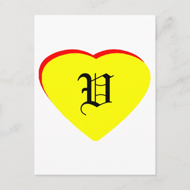"V" Coeur Jaune Rouge Faire-part de mariage Le MUS (Devant)