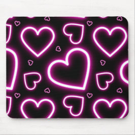 V-Day Pink Neon Hearts Mousepad